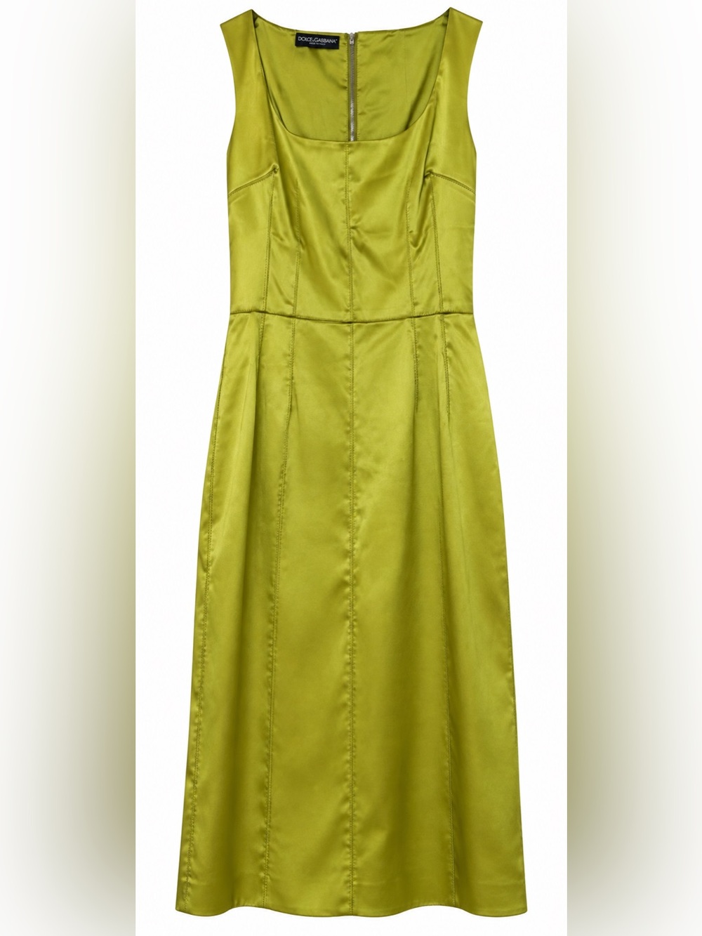 Dolce & Gabbana D&G Chartreuse Green Satin Dress IT 40 Made in Italy w COA